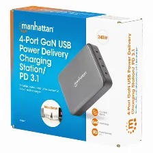 Cargador Manhattan 100 - 240 V, Teléfono Móvil, Computadora Portátil, Consola De Juegos Portátil, Smartphone, Tableta, Interior, 4usb-c, Carga Rápida, 240 W, Negro