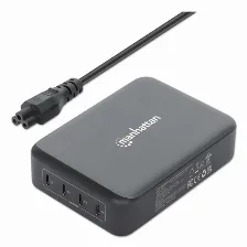 Cargador Manhattan 100 - 240 V, Teléfono Móvil, Computadora Portátil, Consola De Juegos Portátil, Smartphone, Tableta, Interior, 4usb-c, Carga Rápida, 240 W, Negro