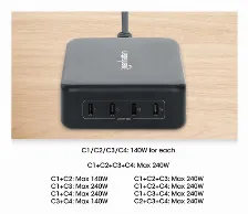 Cargador Manhattan 100 - 240 V, Teléfono Móvil, Computadora Portátil, Consola De Juegos Portátil, Smartphone, Tableta, Interior, 4usb-c, Carga Rápida, 240 W, Negro