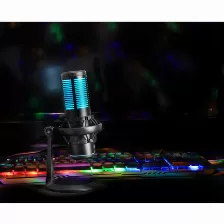 Microfono Omnidireccional Manhattan 102674, Usb, Led Rgb, Cancelacion De Ruido, Color Negro