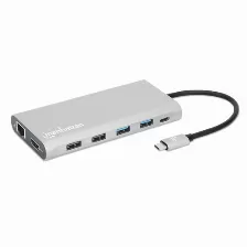 Docking Station Manhattan Usb-c Para Triple Monitor 5 Gbit/s, Usb C 3.2 Gen 1, Hdmi 2.0, Usb A 3.2 Gen 1, Aluminio