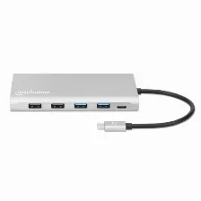 Docking Station Manhattan Usb-c Para Triple Monitor 5 Gbit/s, Usb C 3.2 Gen 1, Hdmi 2.0, Usb A 3.2 Gen 1, Aluminio