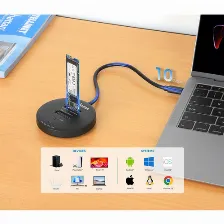 Docking Station Manhattan Estación De Acoplamiento Y Clonación De Ssd M.2 Nvme. Base Para Duplicar O Acceder A Unidades M.2, Con Cable Integrado Usb-c Superspeed+ A 10 Gbps (usb 3.2 Gen 2), Para Un...