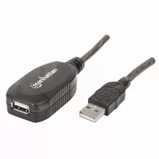 Cable Usb Extension Activa Manhattan (150958), Usb Macho A Usb Hembra, 20 M, Color Negro
