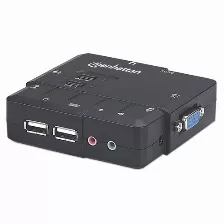 Kvm Manhattan Switch Kvm Compacto De 2 Puertos Controla 2pcs, 3 Vga, 2 Usb, Audio