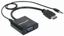 Adaptador Manhattan Hdmi Macho A Vga Hembra, Audio 3.5, 1080p, Negro