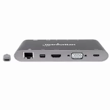 Docking Station Manhattan Usb C, 3x Usb 3.0, 1x Usb C, 1x Hdmi 1x Vga,(152808) Plata
