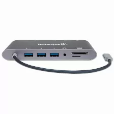 Docking Station Manhattan Usb C, 3x Usb 3.0, 1x Usb C, 1x Hdmi 1x Vga,(152808) Plata