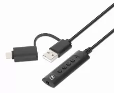 Convertidor Usb, Manhattan,153560, 2.0 / Usb-c A Tarjeta Sonido 3.5 Mm, Cable Con Controles