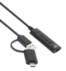 Convertidor Usb, Manhattan,153560, 2.0 / Usb-c A Tarjeta Sonido 3.5 Mm, Cable Con Controles