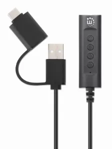 Convertidor Usb, Manhattan,153560, 2.0 / Usb-c A Tarjeta Sonido 3.5 Mm, Cable Con Controles