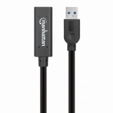 Cable De Extension Activa Repetidor Manhattan Usb-a Macho A Usb-a Hembra, 5 Metros, Usb 3.2 Gen 1, 5gbps, Amplificador De Senal Integrado, Negro