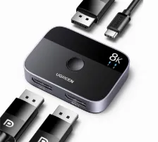 Switch De Video Ugreen, 2 Entradas Displayport, 1 Salida Displayport, Resolucion Hasta 8k-30hz Y 4k-240hz, Bidireccional, Negro