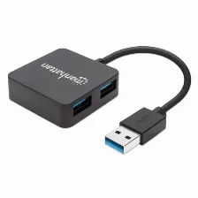 Hub Manhattan Usb 3.0 De Supervelocidad, 4x Usb A, 5000 Mbit/s, Sin Fuente,(162296)