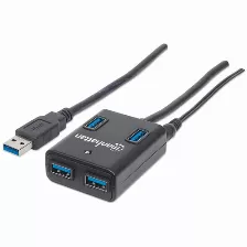 Hub Manhattan (162302), Usb 3.0 De 4 Puertos Con Adaptador De Corriente, Compatible Con Usb 2.0 Y 1.1