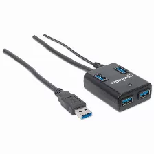 Hub Manhattan (162302), Usb 3.0 De 4 Puertos Con Adaptador De Corriente, Compatible Con Usb 2.0 Y 1.1