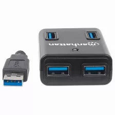 Hub Manhattan (162302), Usb 3.0 De 4 Puertos Con Adaptador De Corriente, Compatible Con Usb 2.0 Y 1.1