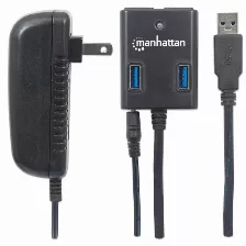 Hub Manhattan (162302), Usb 3.0 De 4 Puertos Con Adaptador De Corriente, Compatible Con Usb 2.0 Y 1.1