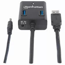 Hub Manhattan (162302), Usb 3.0 De 4 Puertos Con Adaptador De Corriente, Compatible Con Usb 2.0 Y 1.1