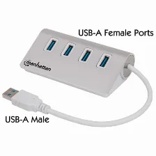 Hub Manhattan Hub Usb 3.0 Superspeed De 4 Puertos Interfaz Usb 3.2 Gen 1 (3.1 Gen 1) Type-a, 4 Usb A 3.1, Aluminio, Cantidad De Puertos 4, Longitud D
