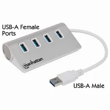 Hub Manhattan Hub Usb 3.0 Superspeed De 4 Puertos Interfaz Usb 3.2 Gen 1 (3.1 Gen 1) Type-a, 4 Usb A 3.1, Aluminio, Cantidad De Puertos 4, Longitud D