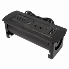 Barra De Contactos Manhattan Para Mesa, Apertura Giratoria, 2 Tomas De Corriente, 2 Usb-a, 2 Rj45, 1 Hdmi, 1 Vga, Negro