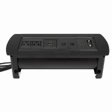 Barra De Contactos Manhattan Para Mesa, Apertura Giratoria, 2 Tomas De Corriente, 2 Usb-a, 2 Rj45, 1 Hdmi, 1 Vga, Negro