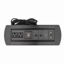 Barra De Contactos Manhattan Para Mesa, Apertura Giratoria, 2 Tomas De Corriente, 2 Usb-a, 2 Rj45, 1 Hdmi, 1 Vga, Negro