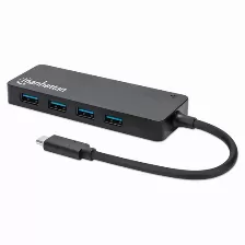 Hub Manhattan Usb-c, 3.2 Macho - 4x Usb 3.2 Hembra, 5000 Mbit/s, (164924) Negro