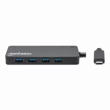 Hub Manhattan Usb-c, 3.2 Macho - 4x Usb 3.2 Hembra, 5000 Mbit/s, (164924) Negro