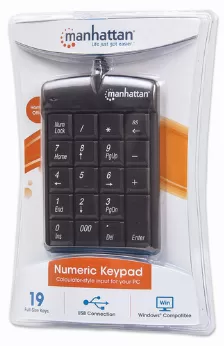 Teclado Numerico Manhattan, Alambrico, 19 Teclas, Usb 2.0, Triple Cero, Color Negro