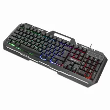 Teclado Manhattan, Usb, Retroiluminacion Rainbow-led Multicolor, Base Para Celular, Ipx4, Negro