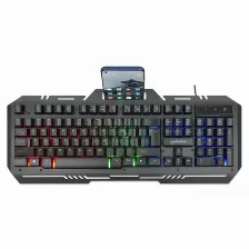 Teclado Manhattan, Usb, Retroiluminacion Rainbow-led Multicolor, Base Para Celular, Ipx4, Negro