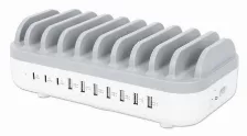 Estacion De Carga Manhattan 10 Puertos, 3x Usb-c Pd 3.0, 7x Usb-a, Blanco/gris