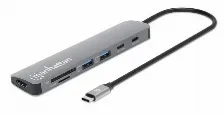 Docking Station Manhattan, 7 Puertos, Interfaz Usb-c, Hdmi, 2x Usb-a, Usb-c, Micro Sd, Sd, Pd Usb-c (100w), Gris