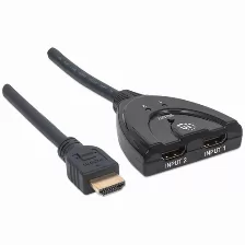 Switch Manhattan Hdmi 1.3 De 2 Puertos, 2x Hdmi Hembra 1x Hdmi Macho, (207416) Negro