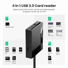 Lector De Memorias Ugreen, Interfaz Usb-a 3.0, Microsd, Sd, Cf, Ms, Hasta 2tb, Negro