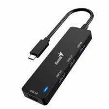 Hub Genius Uh-400, 4x Usb 3.0, 1x Usb-c, Negro