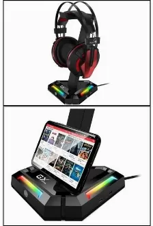 Soporte Para Diadema Genius Gx-uh100, Rgb, Con Puerto 2x Usb-c, 2x Usb-a, Negro