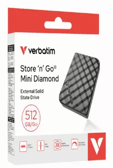 Ssd Externo Verbatim Mini Diamond, 512gb, Usb-c 3.2, 1000 Mb/s, 1000 Mb/s, Negro