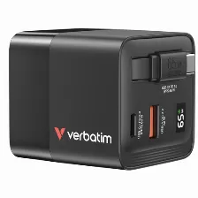 Cargador Verbatim, 65w, 2x Usb-c, 1x Usb-a, Carga Rapida, 100v-240v, Negro