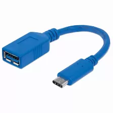 Cable Usb Manhattan Usb Tipo-c A Usb Hembra, 15 Centimetros, Azul, Otg (353540)