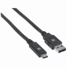 Cable Manhattan Usb A Macho - Usb C Macho, 2 Metros, (354974) Negro