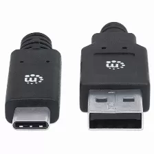 Cable Manhattan Usb A Macho - Usb C Macho, 2 Metros, (354974) Negro