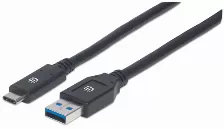 Cable Manhattan, Usb A 3.1 Macho - Usb C 3.1 Macho, 3 Metros,(354981) Negro