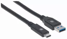 Cable Manhattan, Usb A 3.1 Macho - Usb C 3.1 Macho, 3 Metros,(354981) Negro