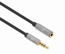 Cable De Audio Estero Manhattan, 3.5mm, 1 Macho Y 1 Hembra, 2 M, Negro-plata, (356039)
