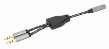 Adaptador Audio Manhattan 3.5mm, 1 Hembra A 2 Macho, 2 X 3.5mm, 0.15 M, Negro-plata, (356121)