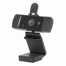 Camara Web Manhattan, 4mp, 30fps, Rotacion 360, Usb, Microfono, Negro