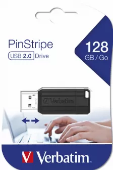 Memoria Usb Verbatim Pinstripe, 128gb, Usb, Retractil, Negro
